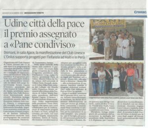 Pane Condiviso è premio "Udine città della pace" - Club Unesco Udine